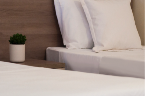 Blubay suite's bed with two clean pillows