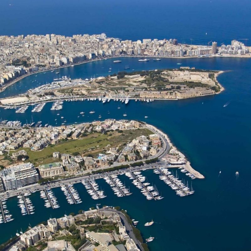 Dron view of Sliema, Msida and beautiful beaches